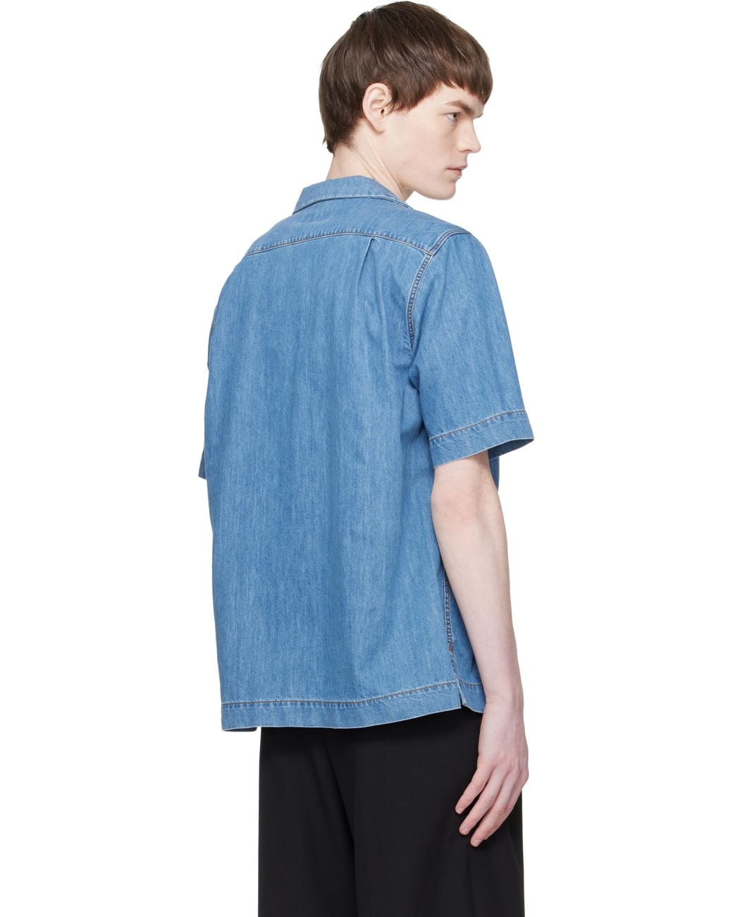 Dries Van Noten Blue Short-Sleeve Denim Shirt for men