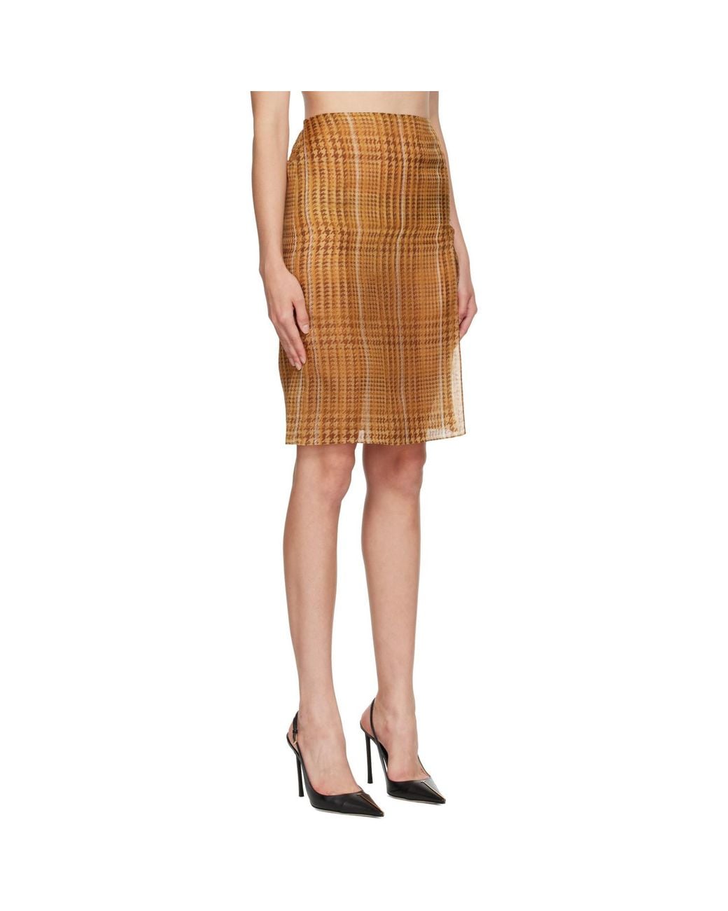 Mugler Brown Sheer Organza Midi Skirt