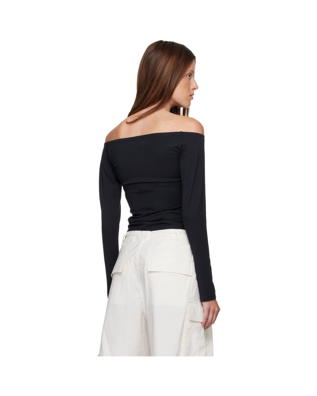 Skims Black Smooth Layers Off The Shoulder Top