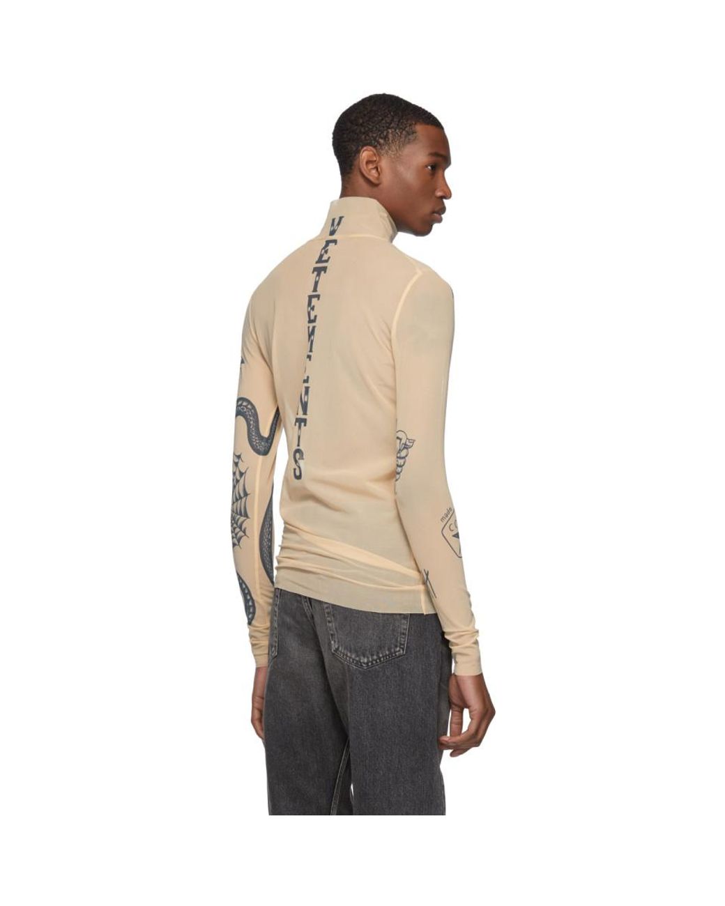 メンズ Vetements ベージュ タトゥー トップ タートルネック 