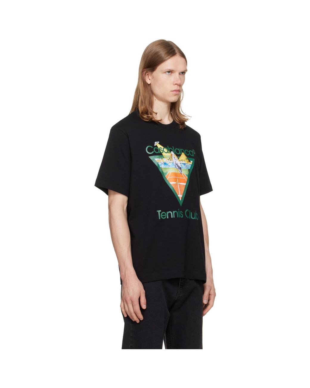Casablanca Black Tennis Club Icon Pyramid Abduction Short Sleeve T‑Shirt for men