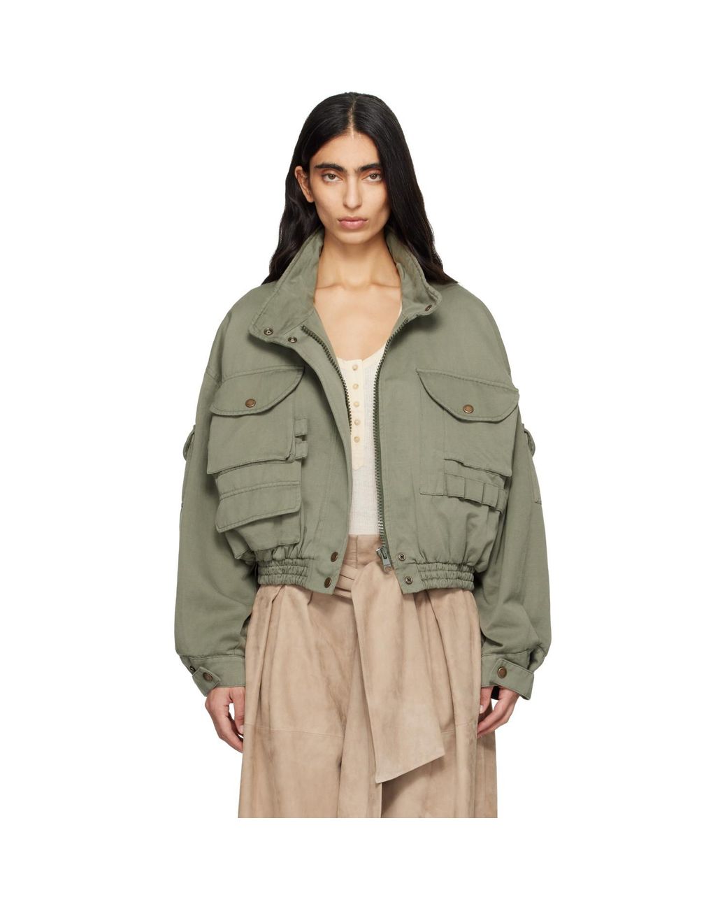 Balmain Green Twill Bomber Jacket
