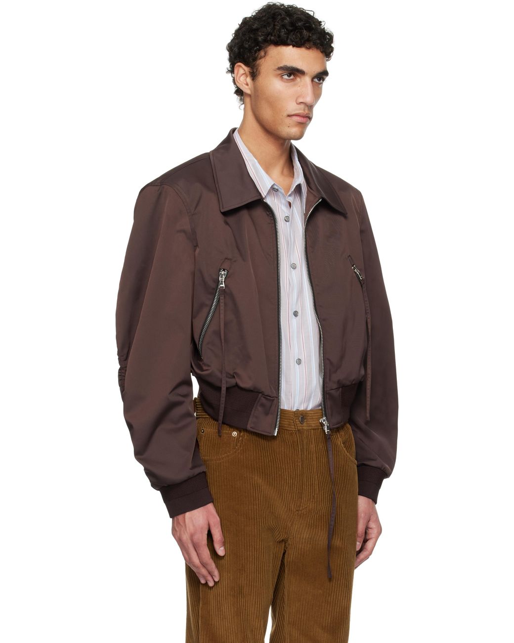 RECTO. Zipper Details Structured Tim Bomber Jacket in Brown