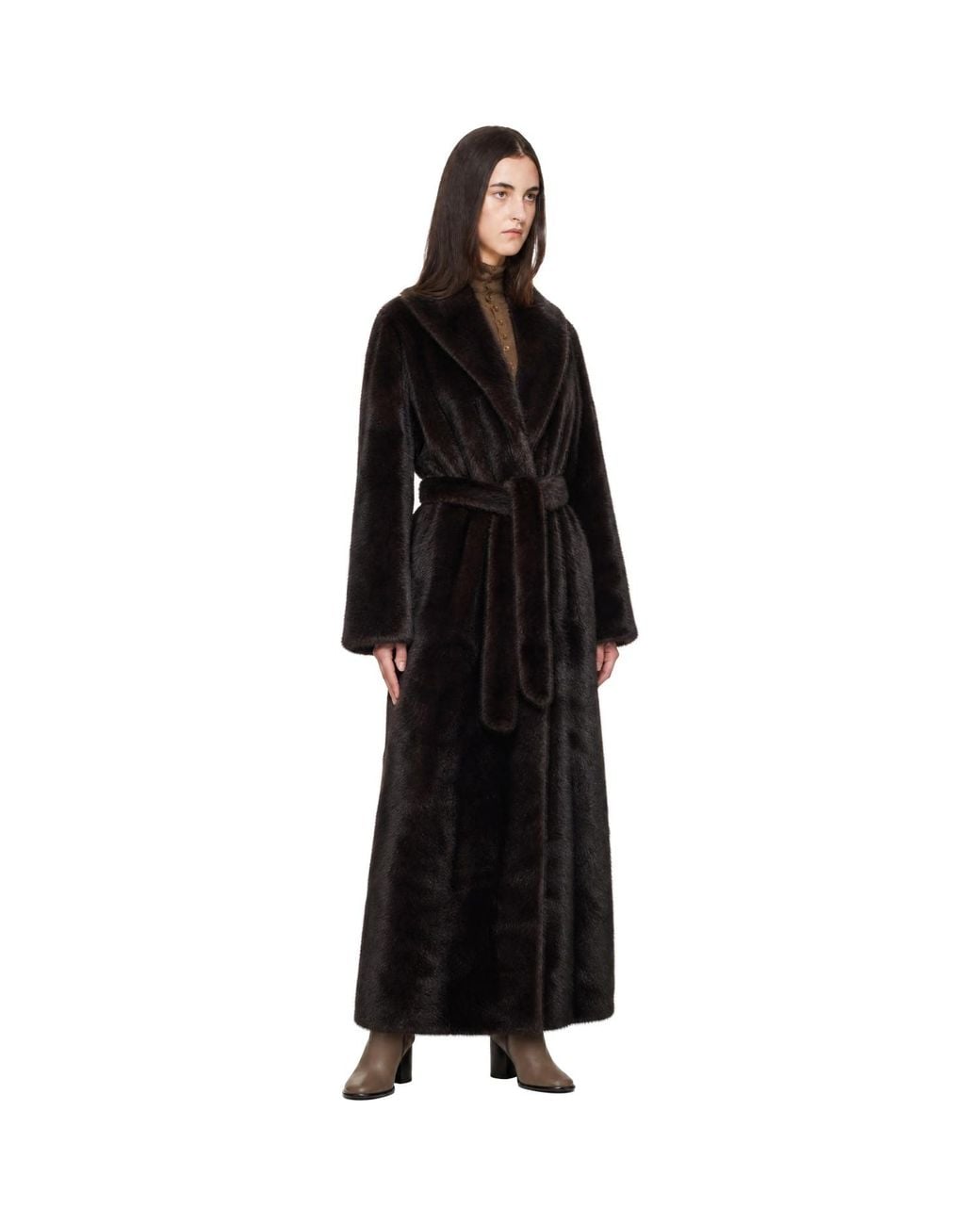 Frankie Shop Black Ravello Faux-Fur Robe Coat