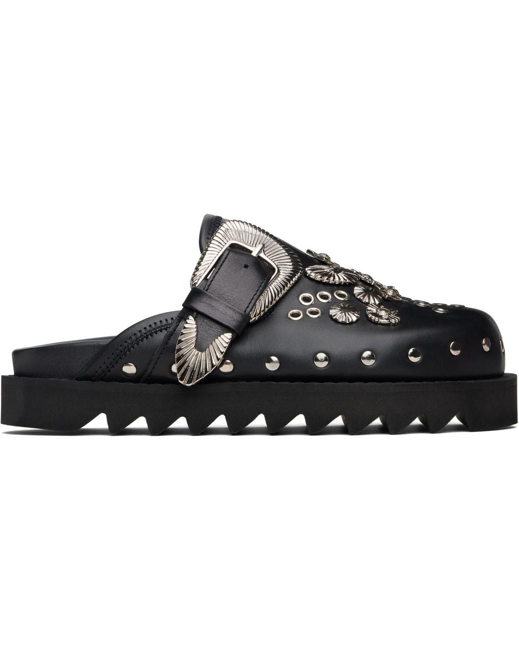 Toga Black Eyelet Metal Sabot Loafers
