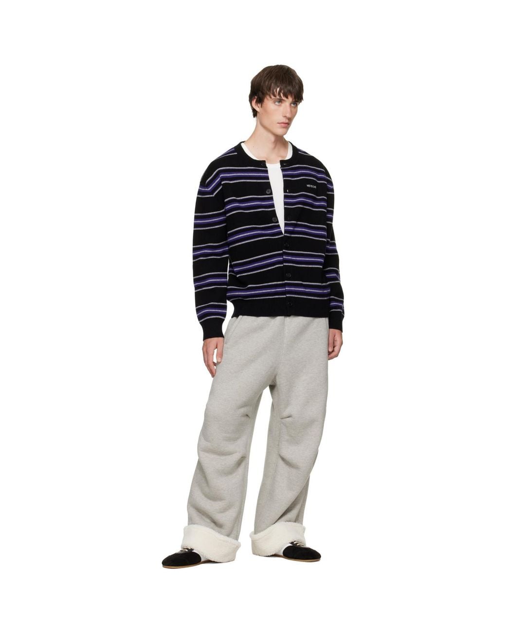 we11done Black Stripe Logo Cardigan for men