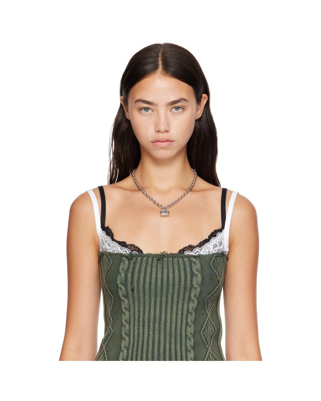 Balenciaga Metallic Bb Padlock Necklace