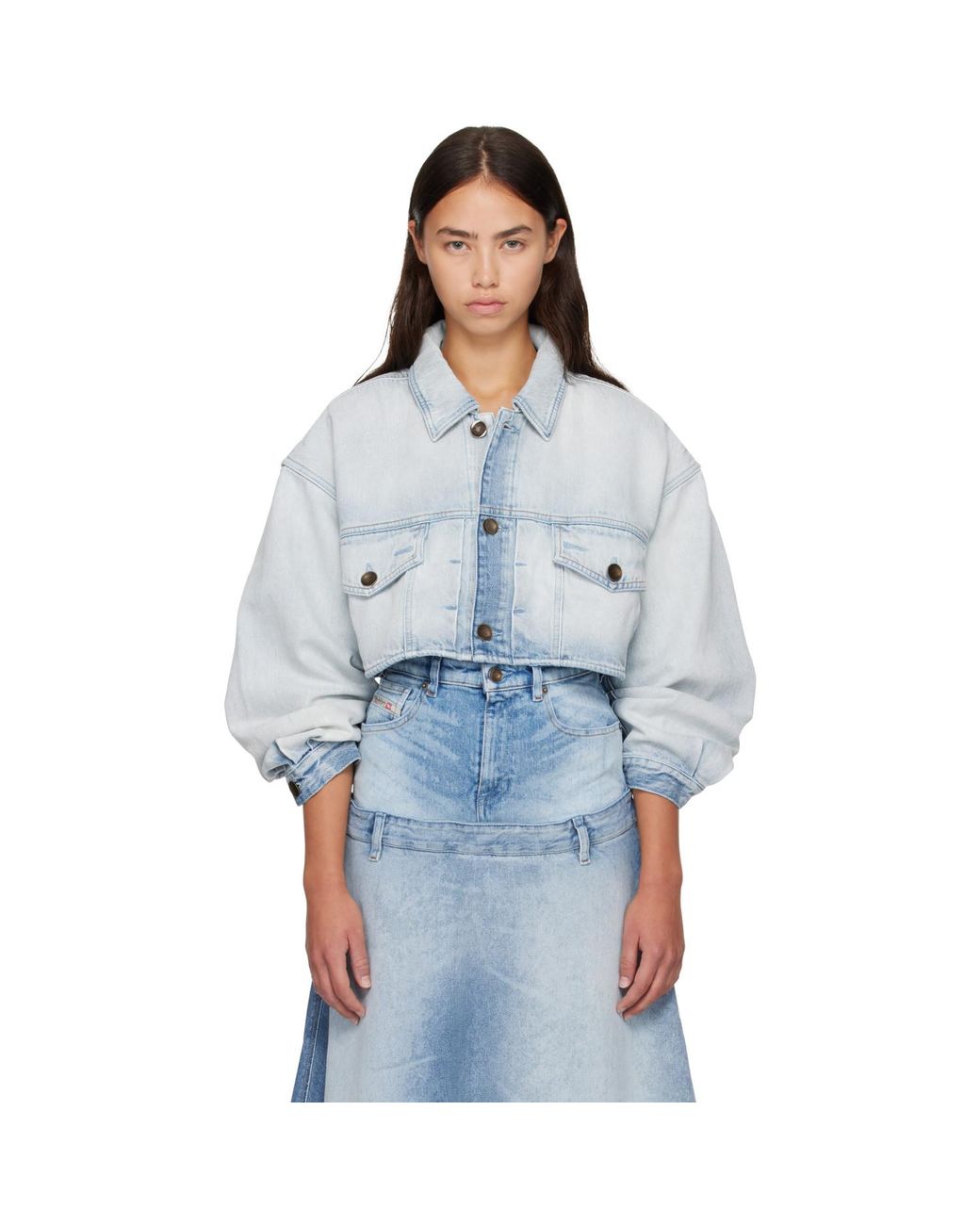 DIESEL Blue Oversized Cropped Trucker Denim Jacket