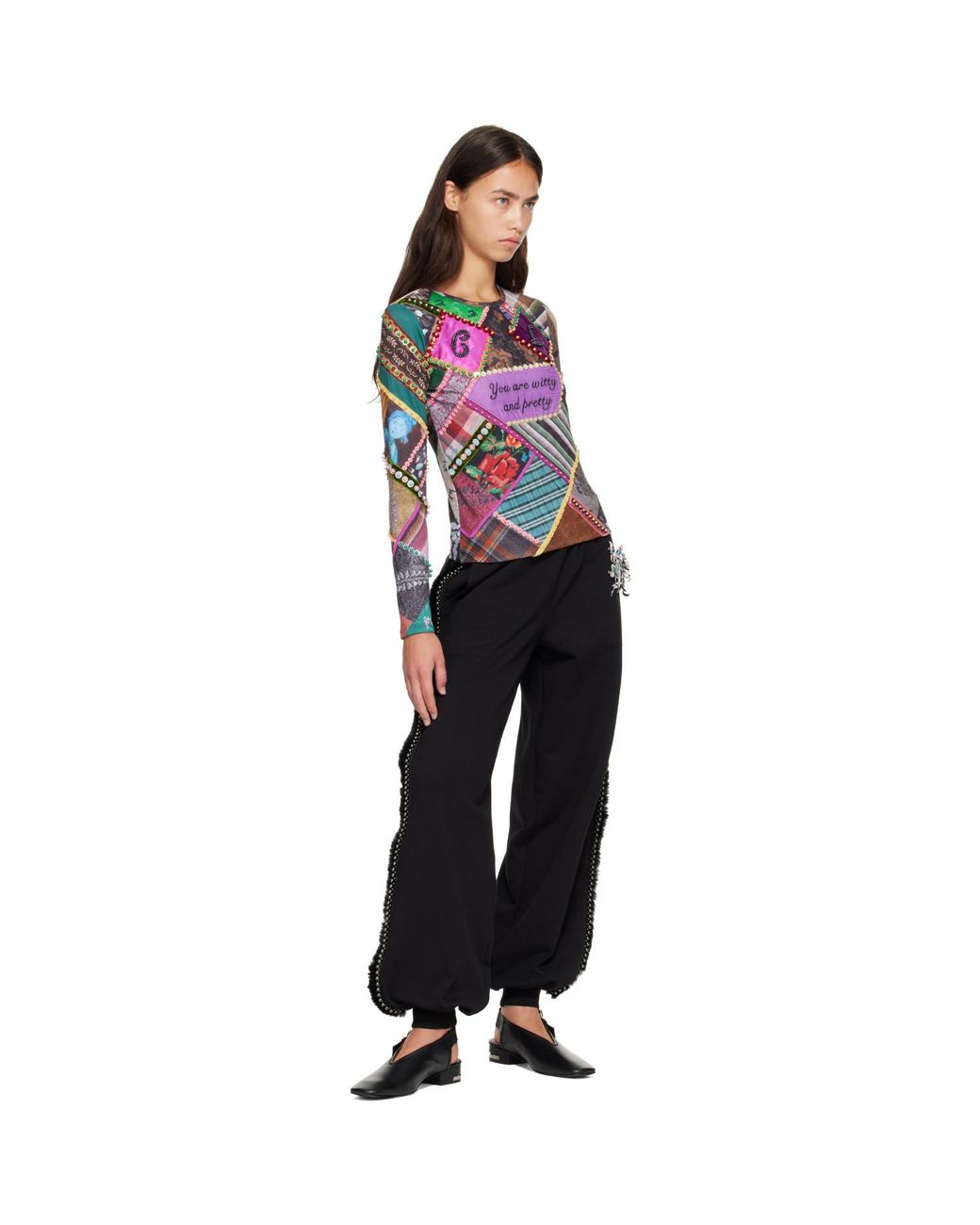Chopova Lowena Red 'Pretty' Beaded Jersey Top
