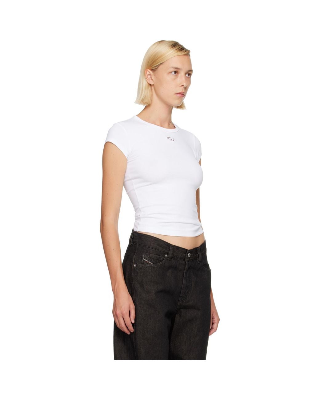 DIESEL White Cut-Out Embroidered Logo T-Shirt