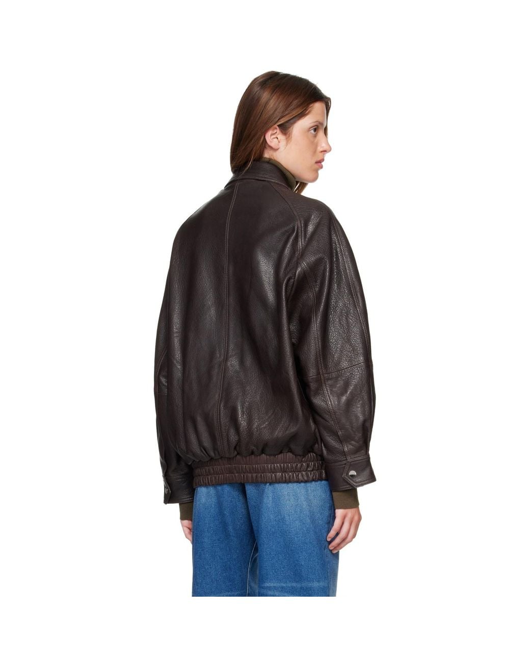 Nour Hammour Black Rafe Sculptural Leather Bomber Jacket
