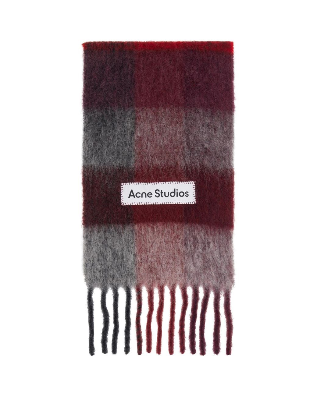 Acne Red Check Fringe Scarf