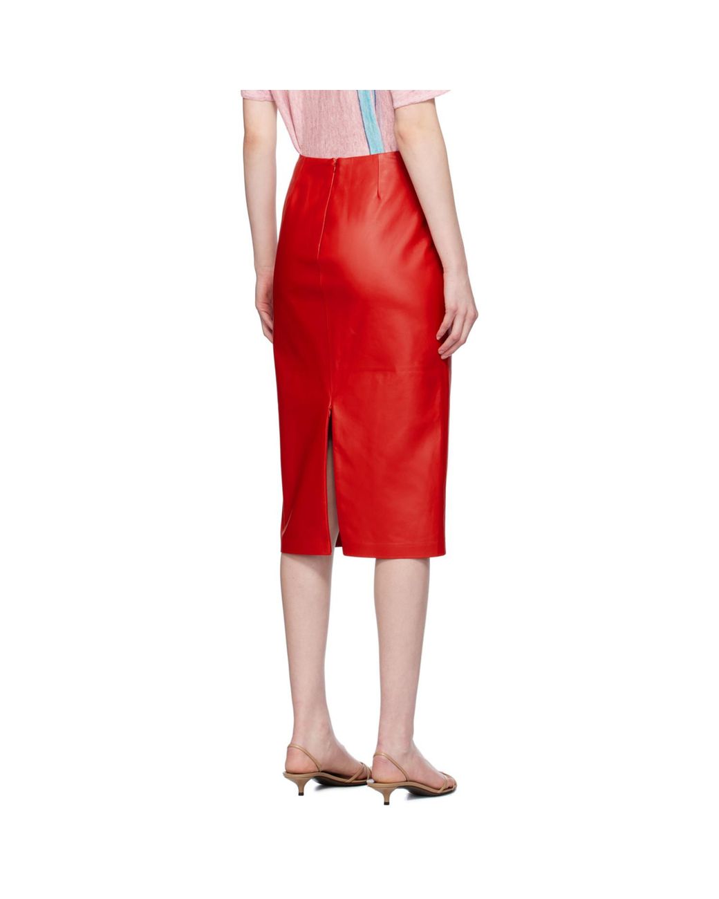 The Row Red Bartellette Leather Midi Skirt