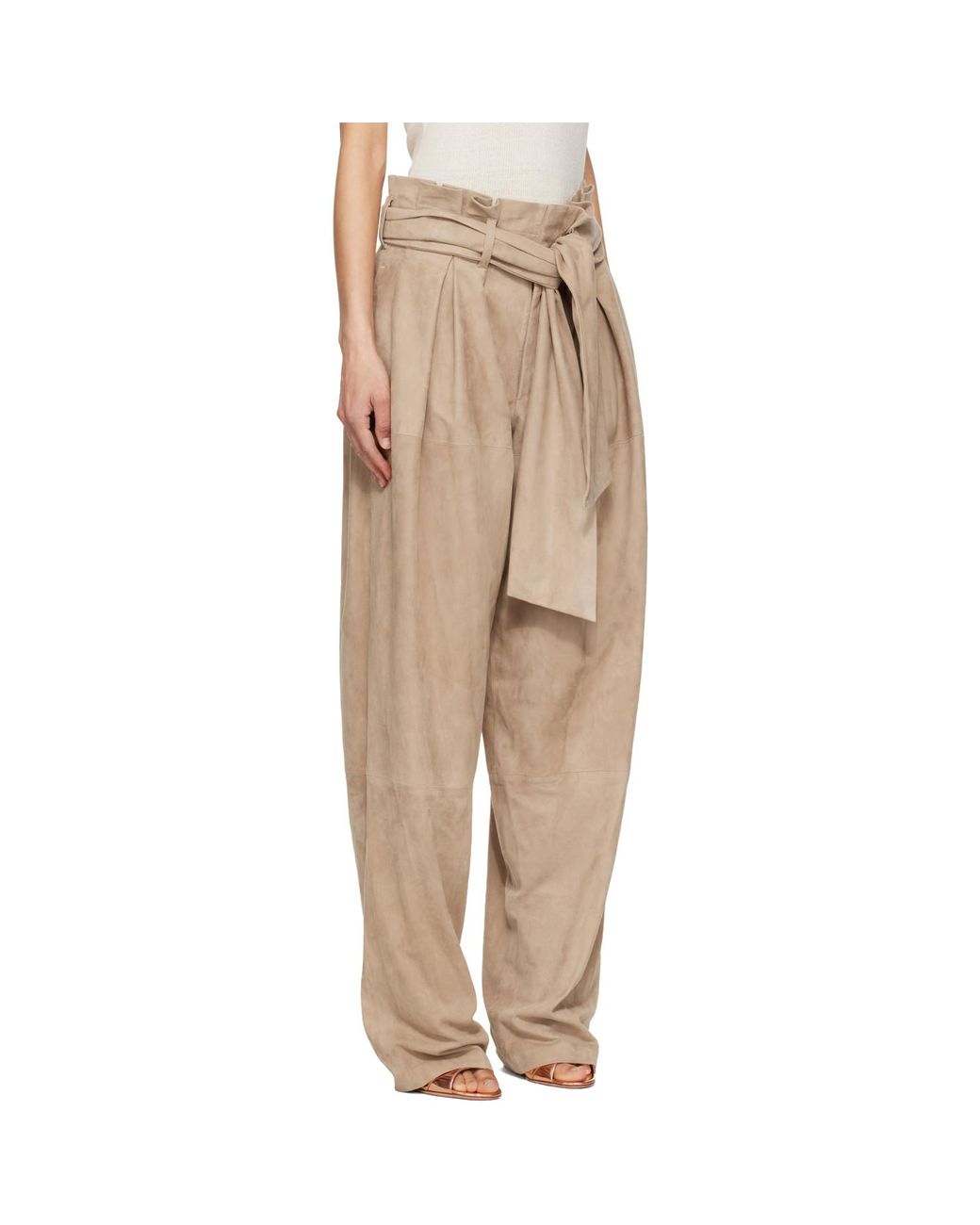 Balmain Natural Suede High-Waisted Trousers