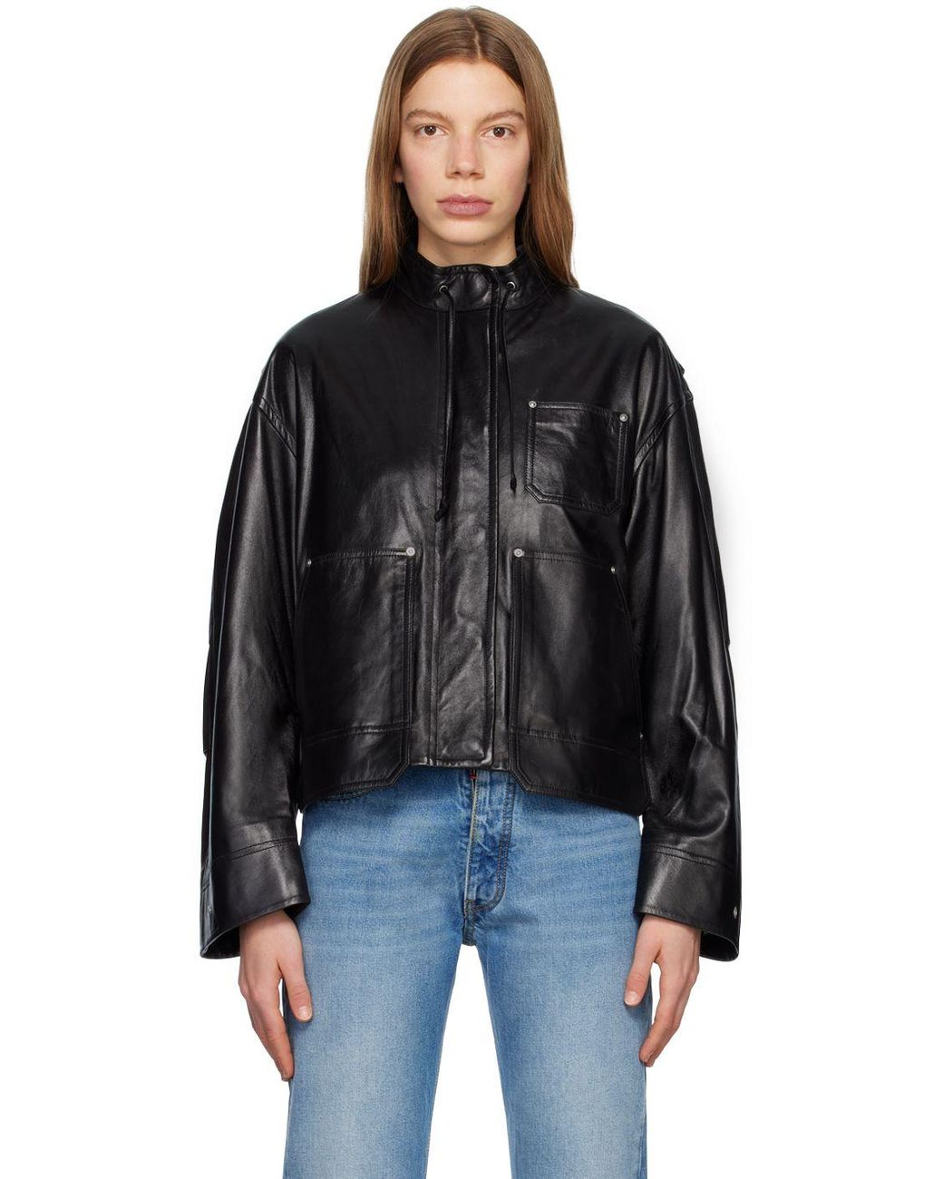 Helmut Lang Black Patch Pocket Leather Jacket | Lyst