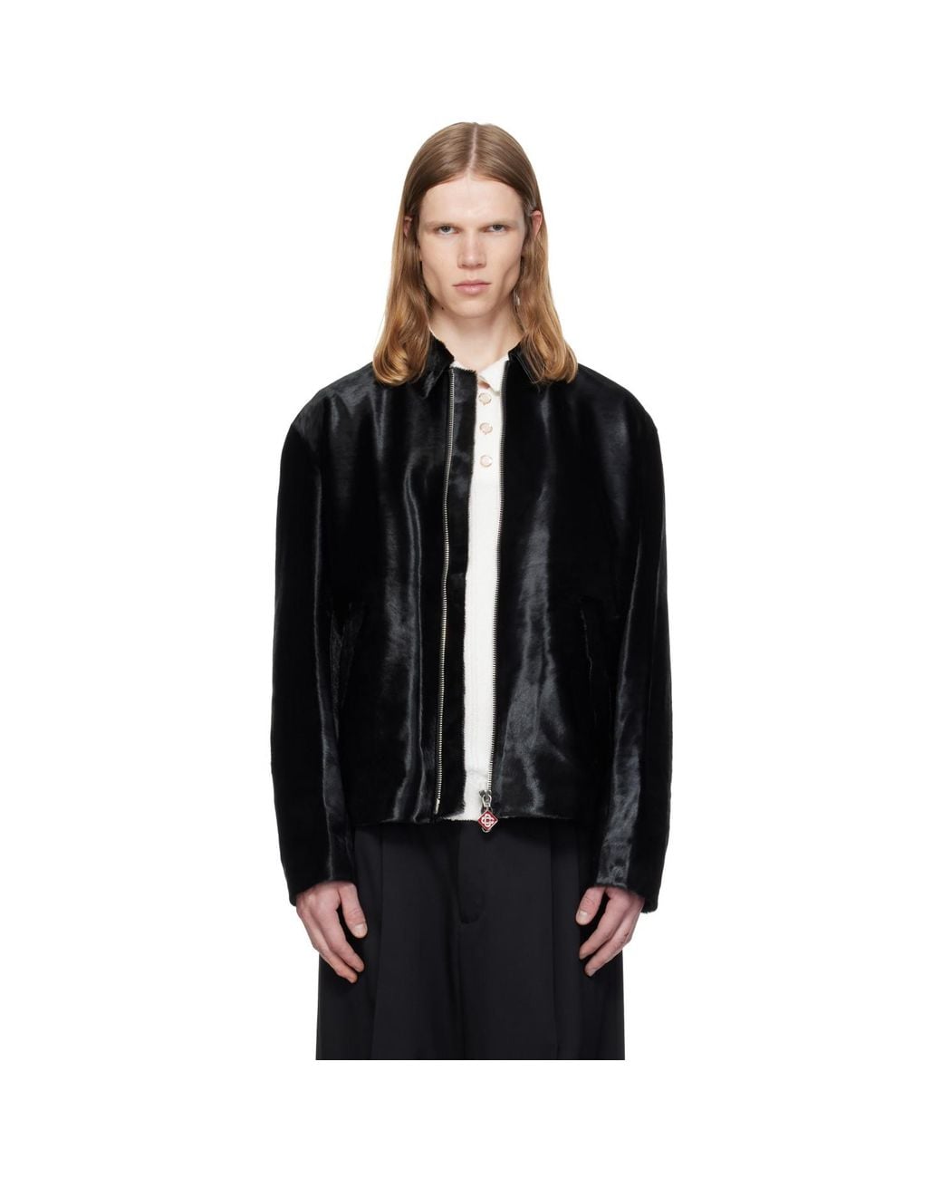 Casablanca Black Pony Hair Leather Jacket for men
