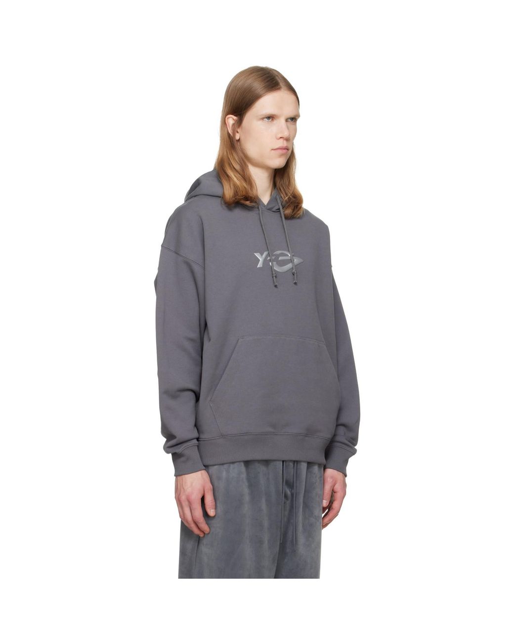 Y-3 Gray French Terry Liquid Logo Hoodie for men