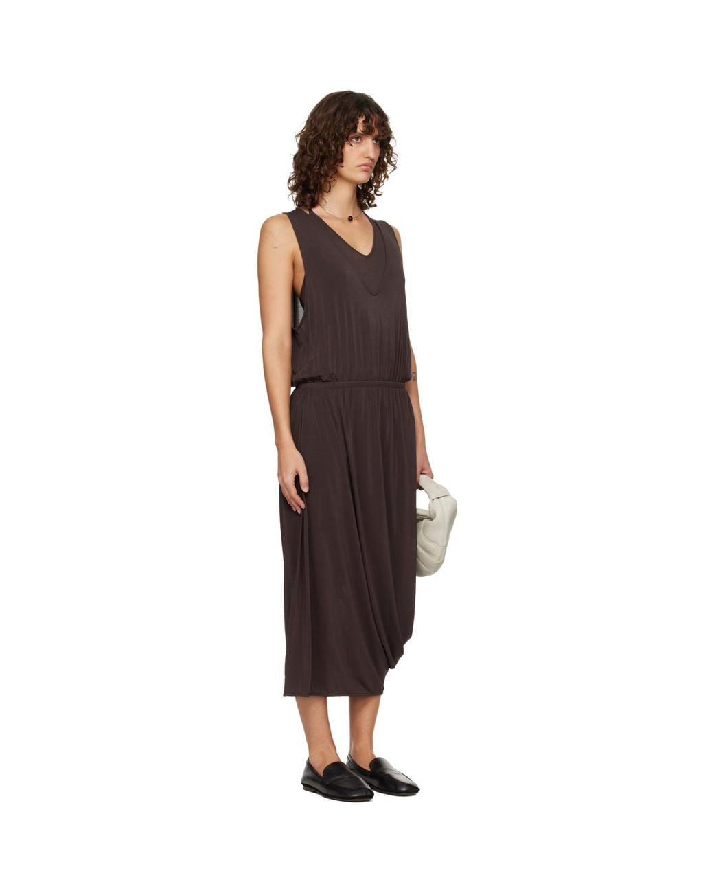 Lemaire Black Double Layer Drape Midi Dress