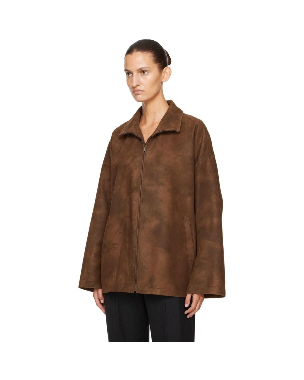LE17SEPTEMBRE Brown Faux-Leather Shawl Jacket