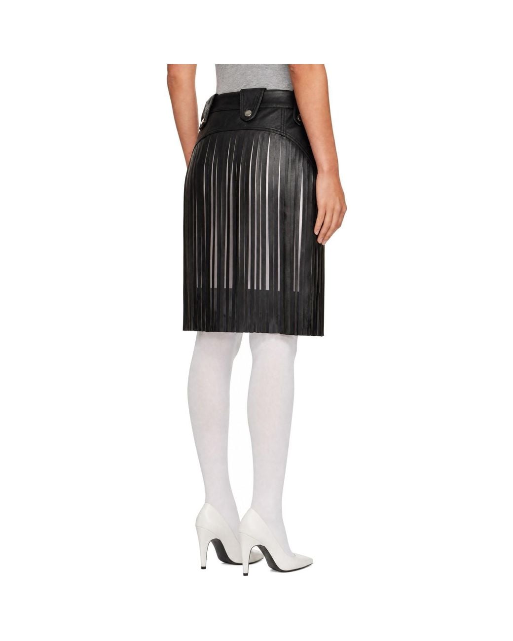 VAQUERA Black Fringe Leather Midi Skirt