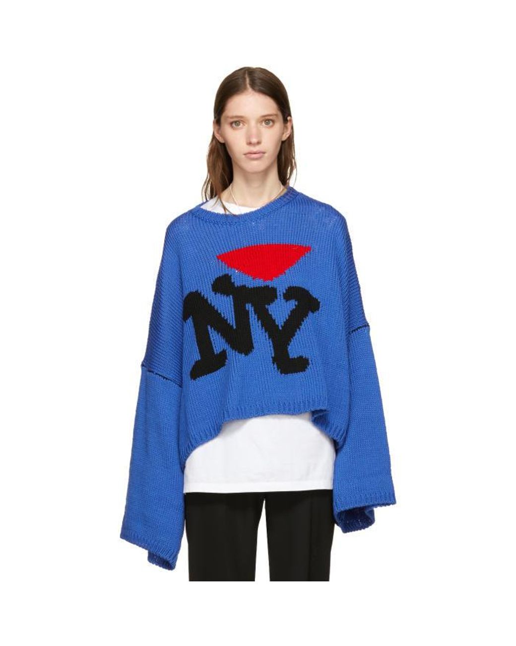 Raf Simons Blue Oversize 'i Love Ny' Sweater | Lyst