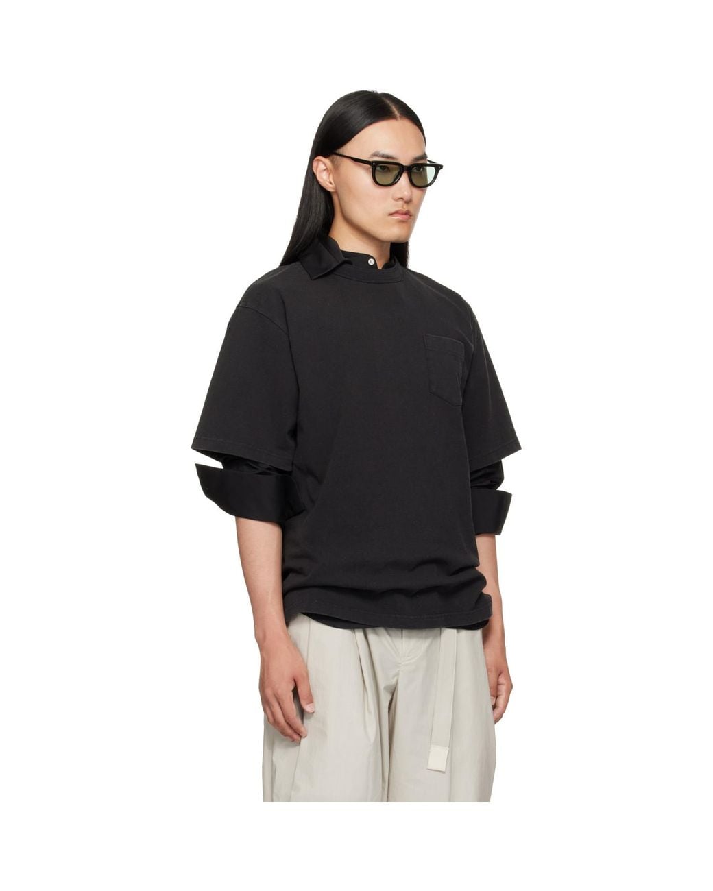 Sacai Black Cotton Jersey T-Shirt for men