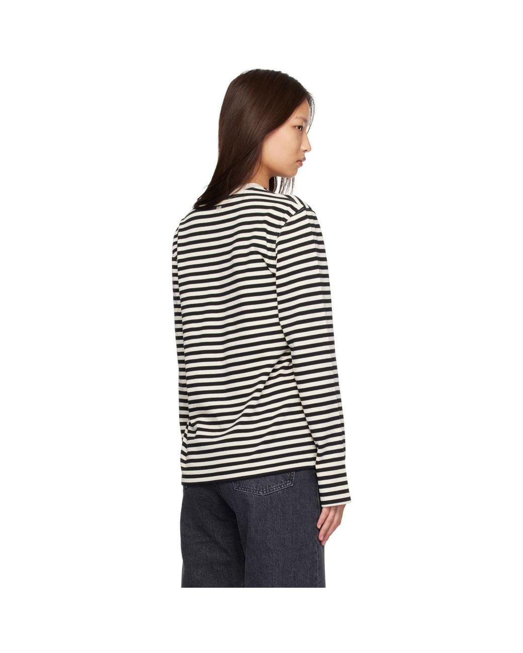 AMI Black Off- Mariniere Cotton Ami De Coeur T-Shirt