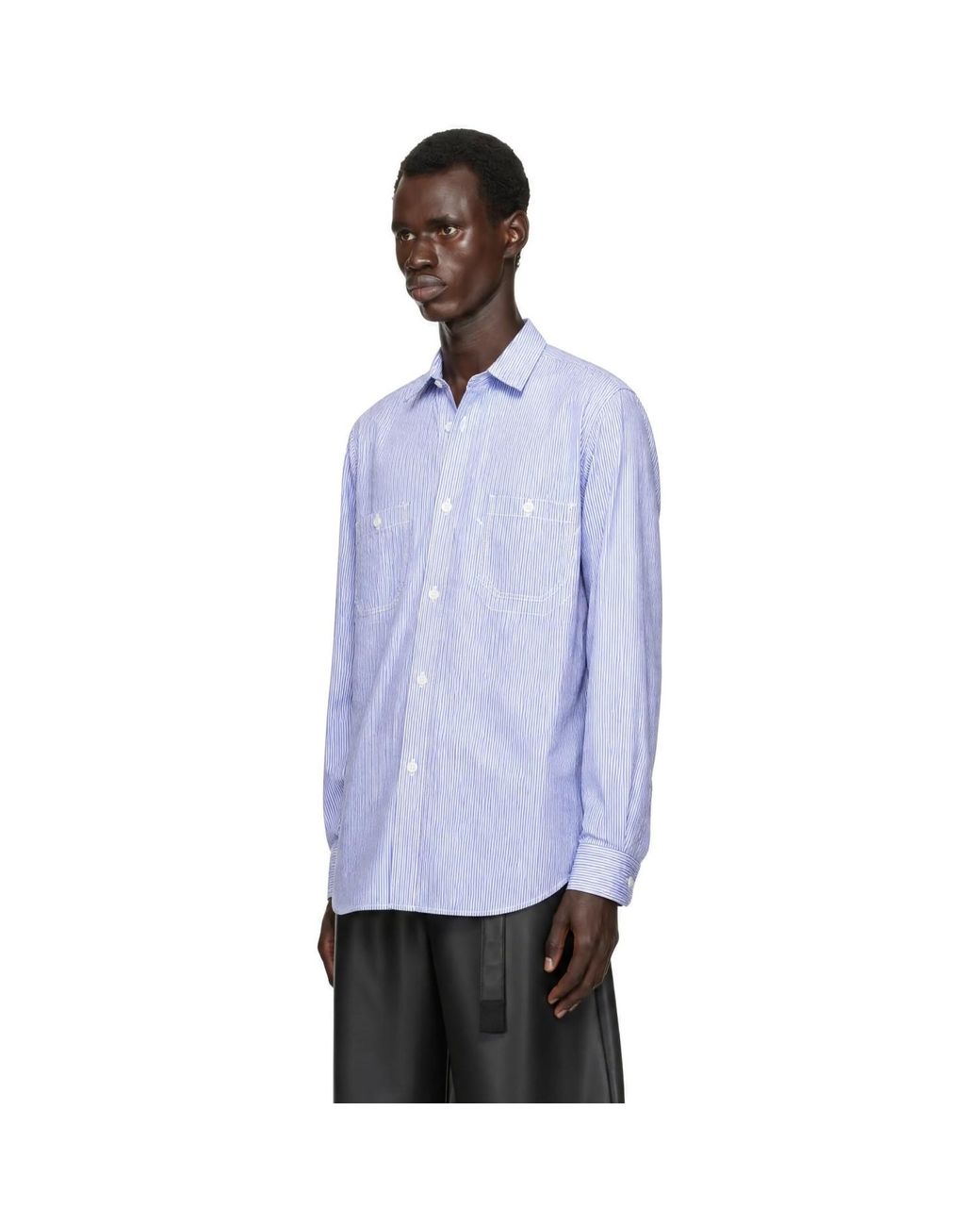 Junya Watanabe Blue Cotton Striped Shirt for men