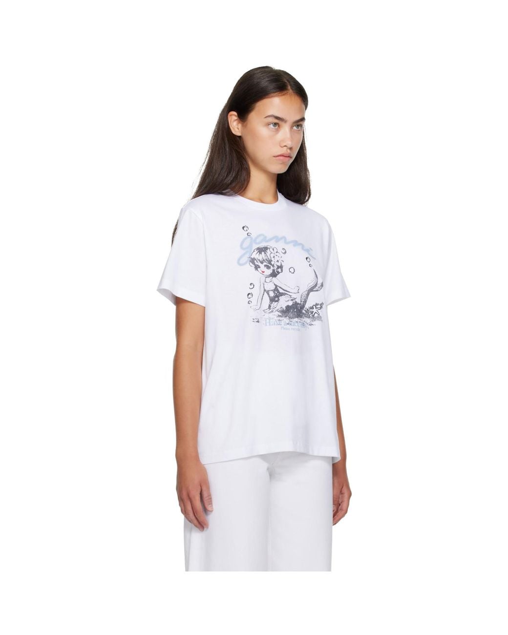 Ganni White Future Jersey Washed Mermaid T-Shirt