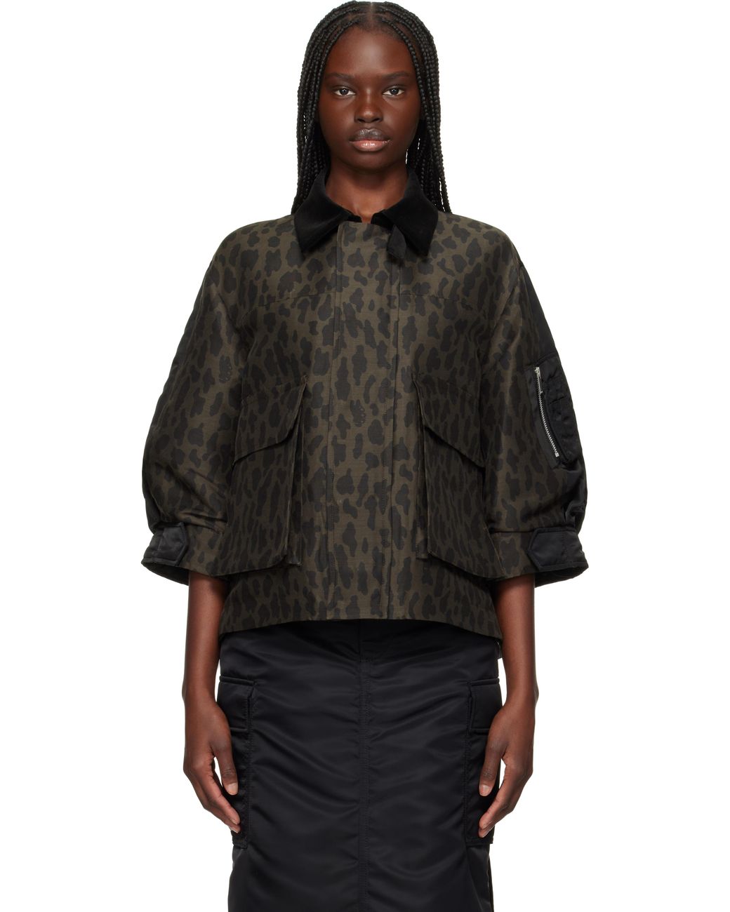 Sacai Leopard Print & Nylon Twill Jacket in Black | Lyst