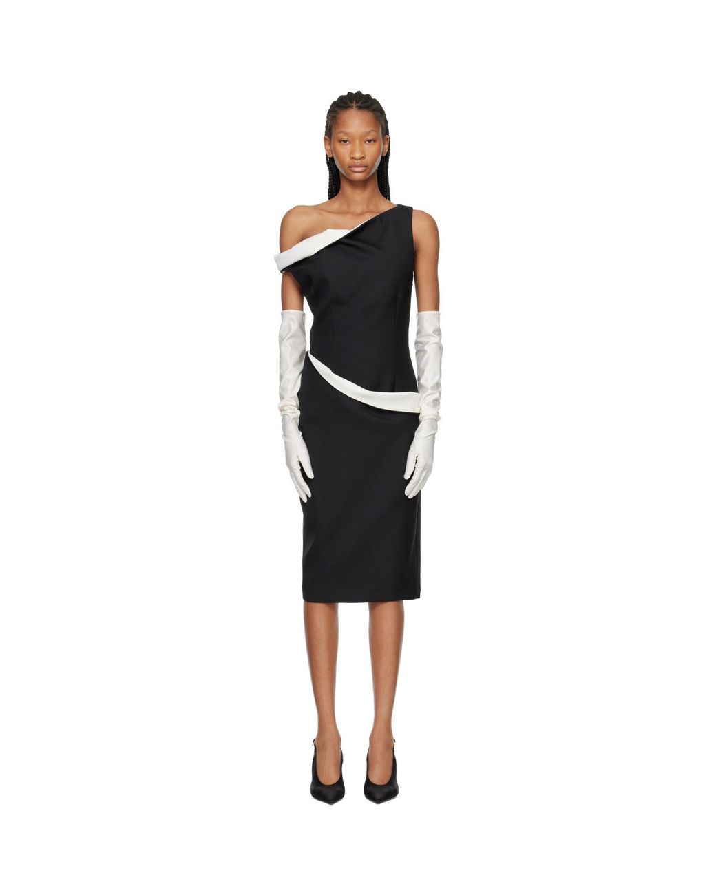 Rohe Black Sculptural Off-Shoulder Midi Dress