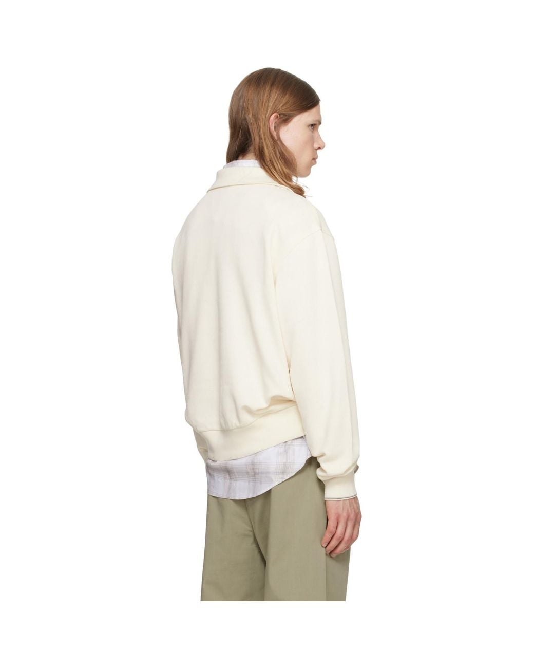 Boss Natural Off- Zipper Neck Structured Cotton Sweatshirt for men