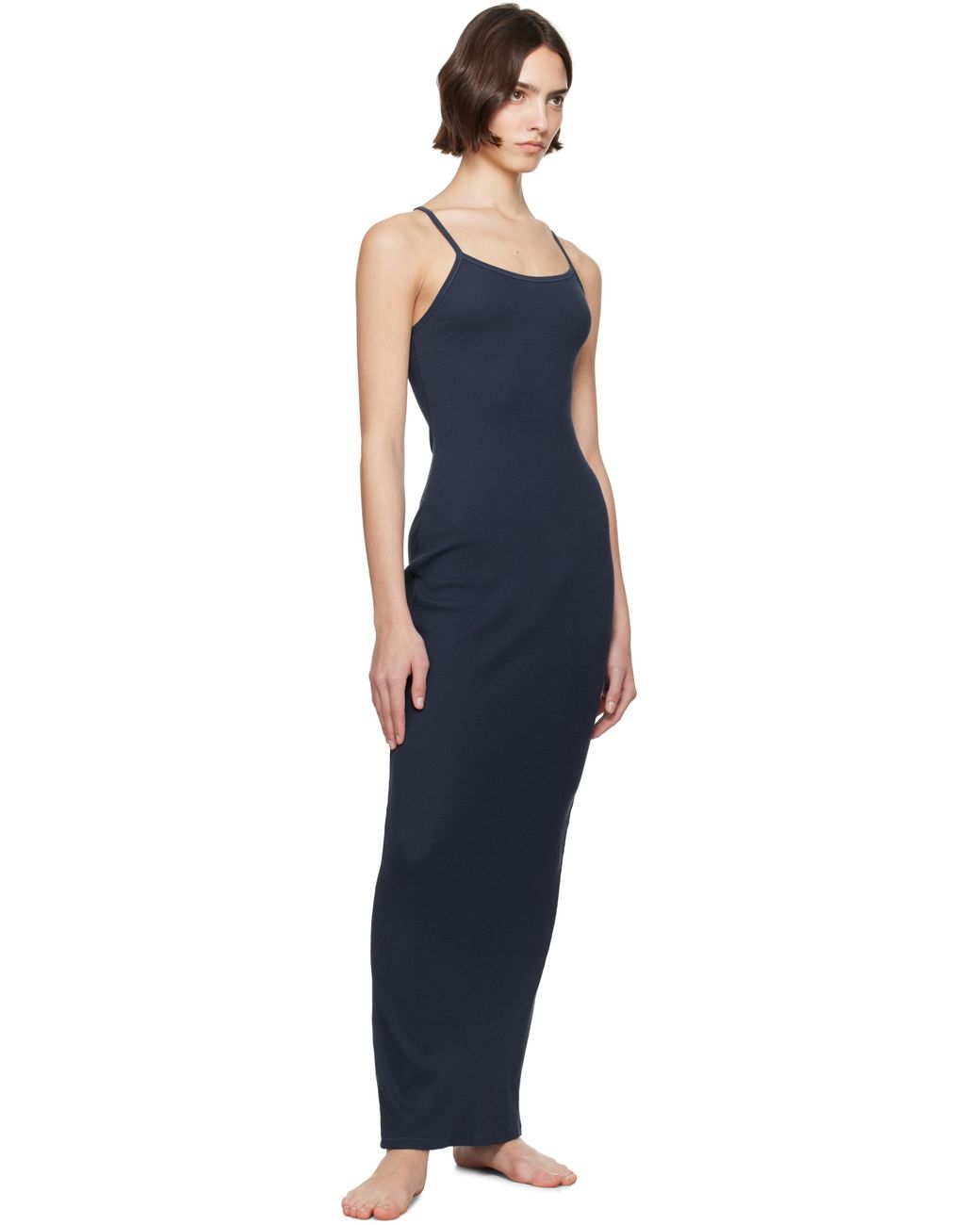 Skims Cotton Rib Long Cami Maxi Dress in Blue