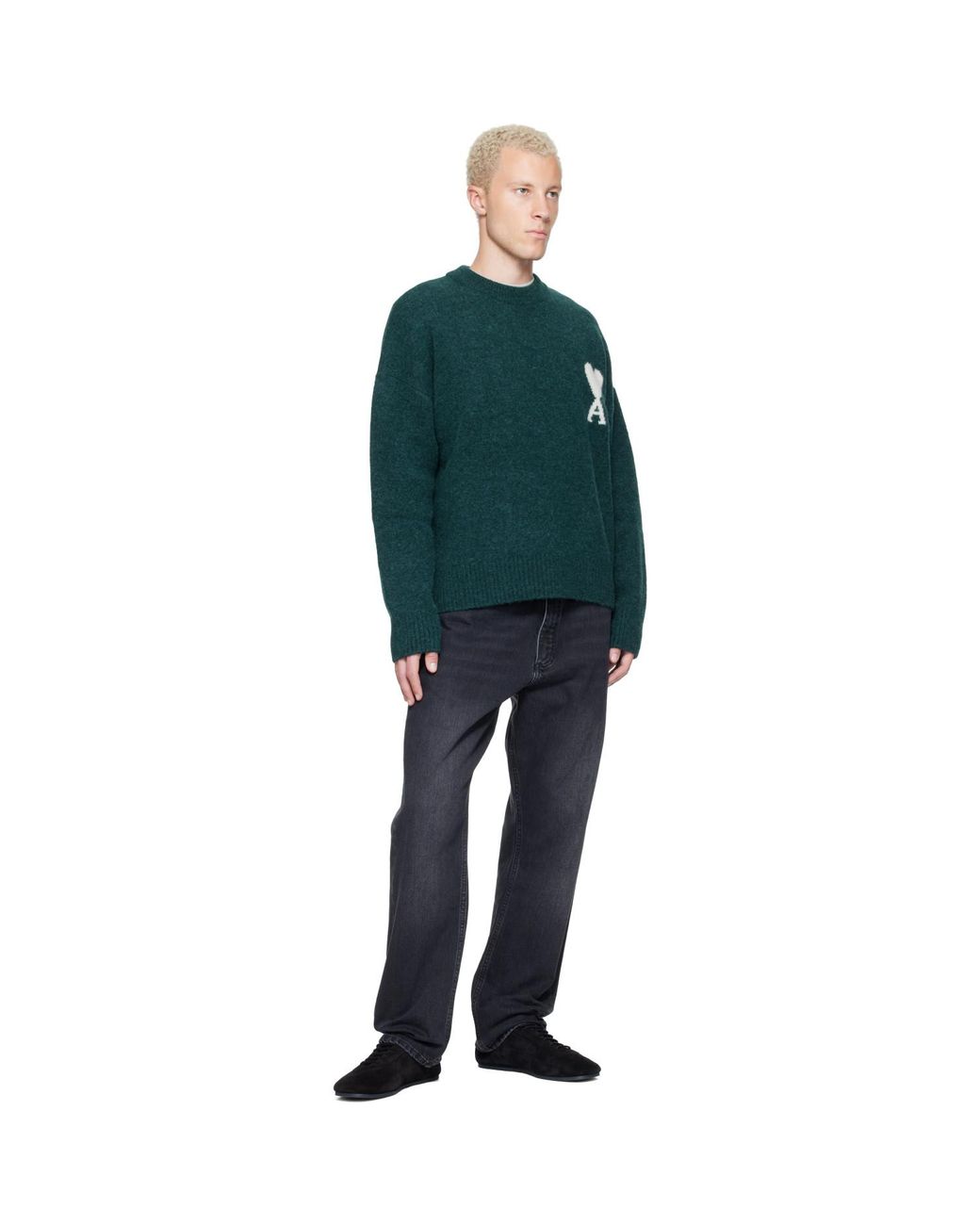 AMI Green Crewneck Alpaca Ami De Coeur Sweater for men