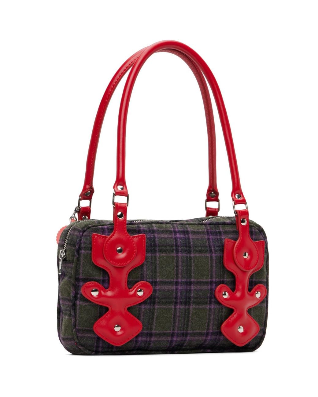 Chopova Lowena Red Khaki Missish Tartan Bag