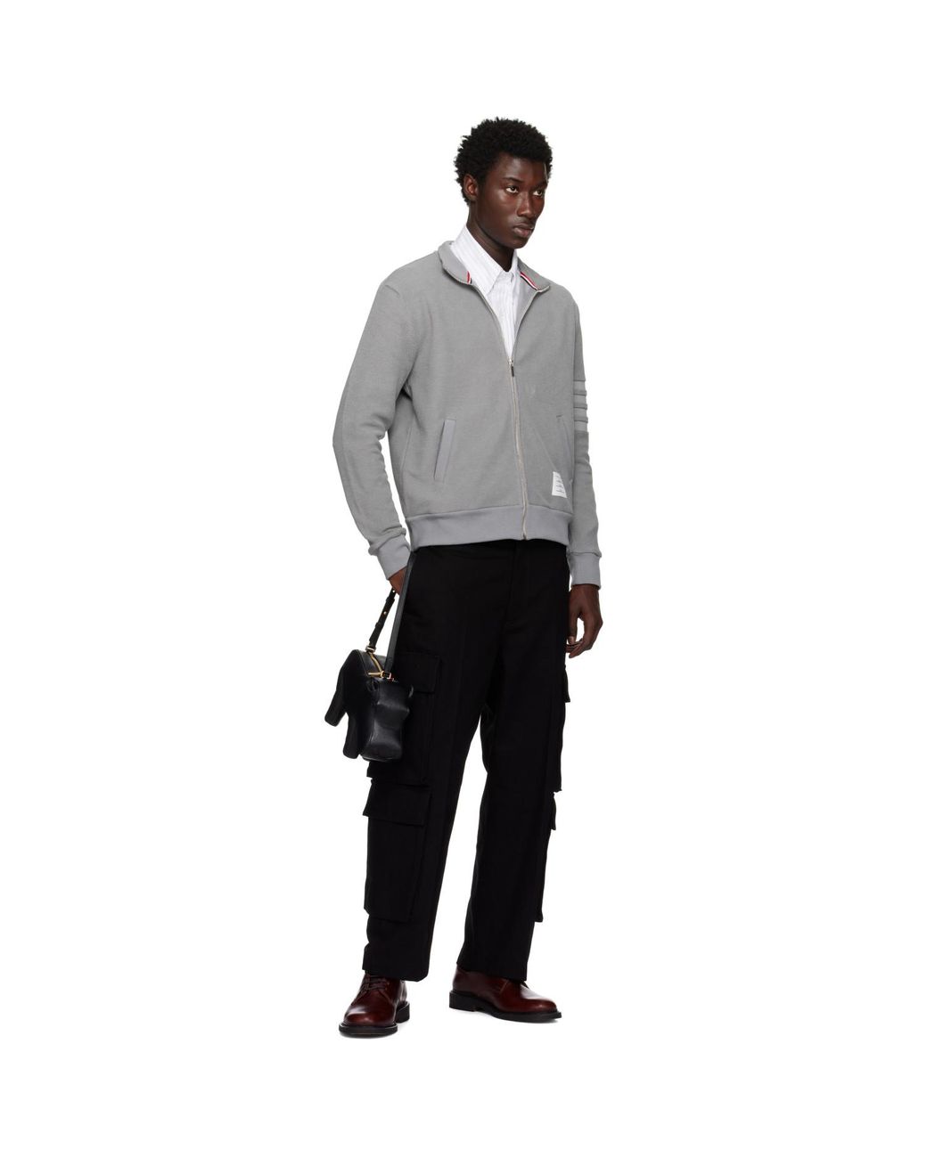Thom Browne Black Pebble Grain Hippo Baguette Bag for men