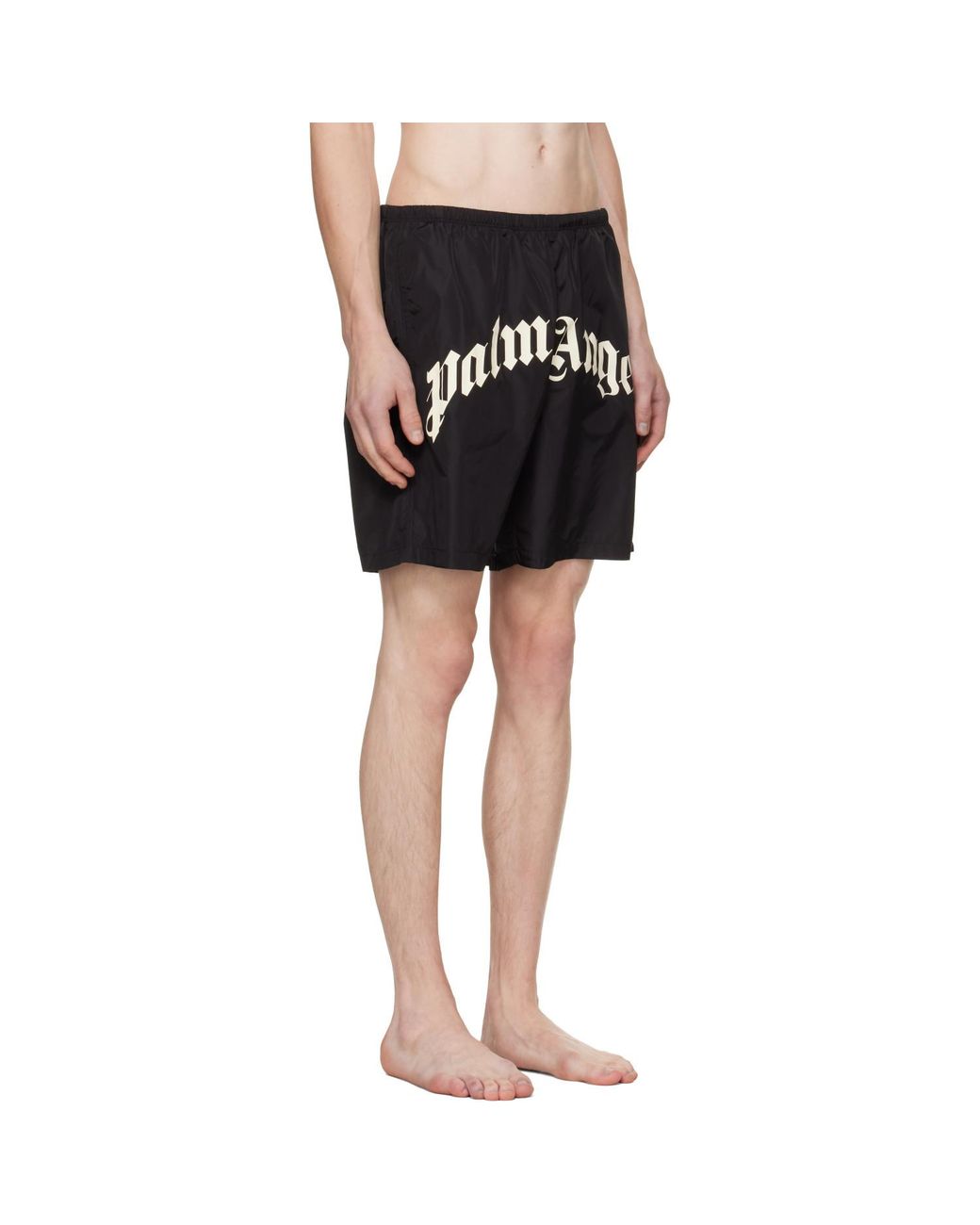 Palm Angels Black Curved Logo Classic Swim Shorts for men