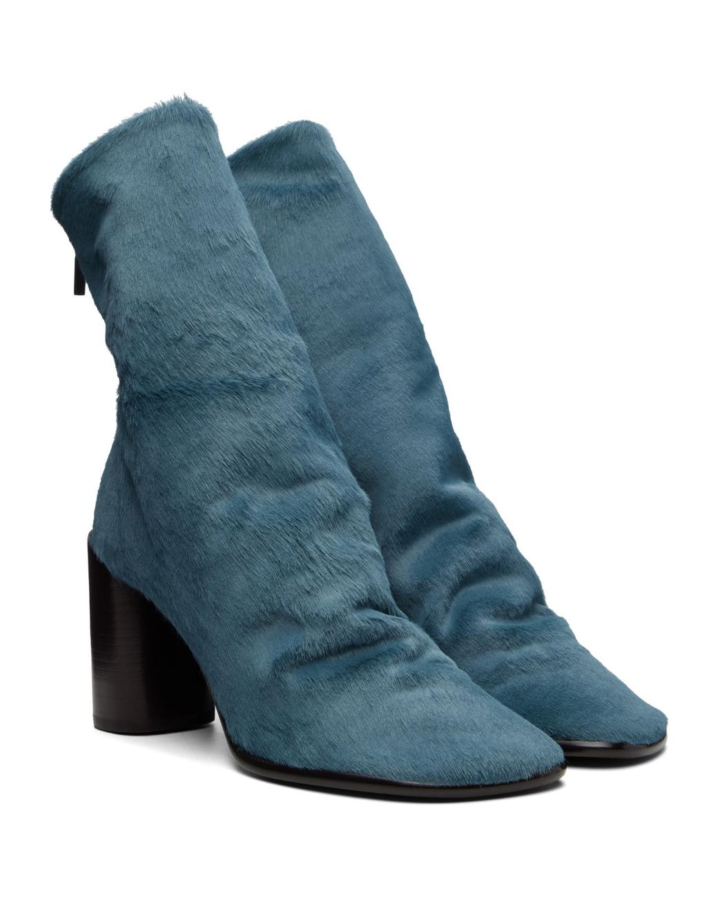 Lemaire Blue 80 Mm Glove Pony Heeled Ankle Boots