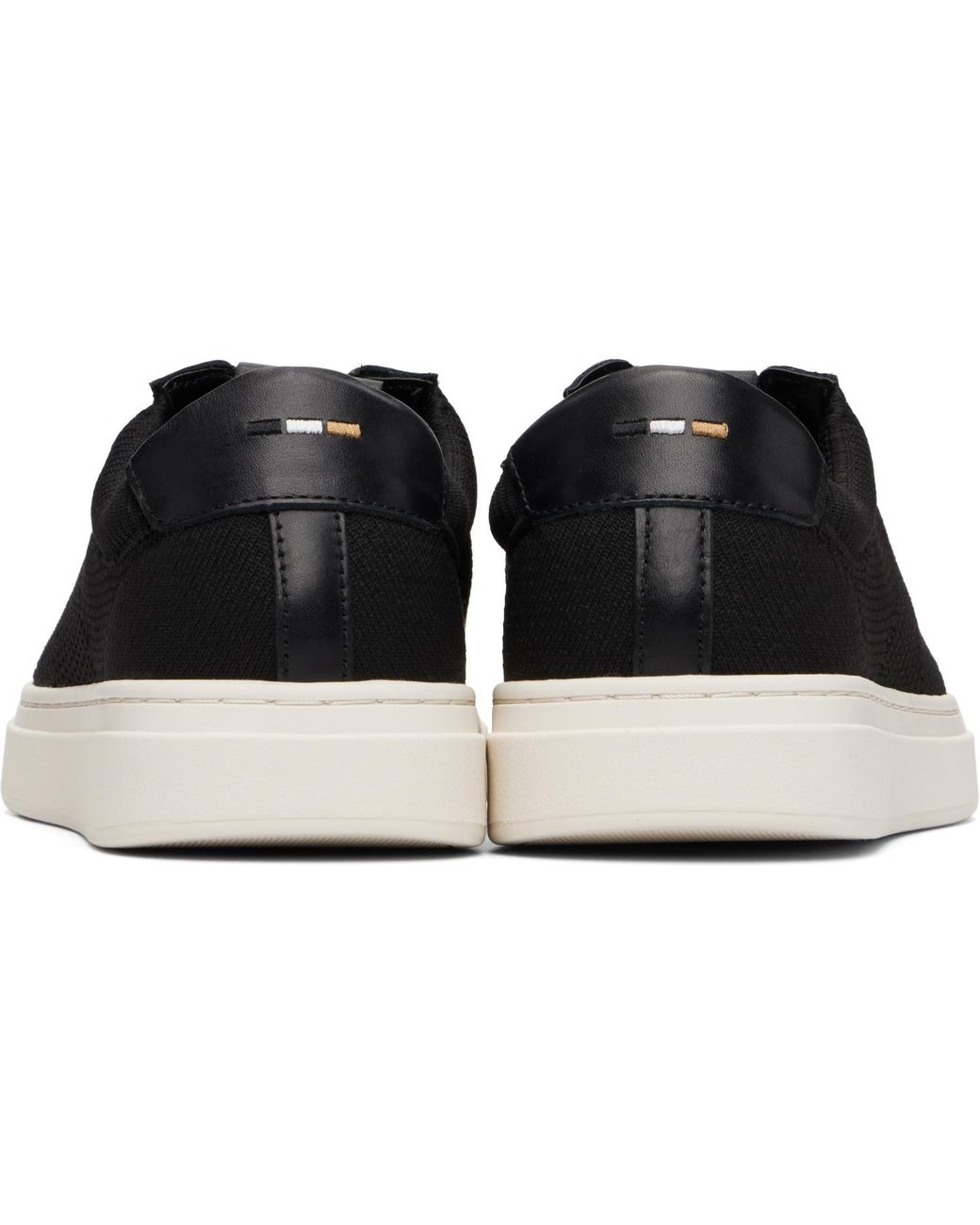 Boss Black Lace-Up Leather Trim Knitted Sneakers for men