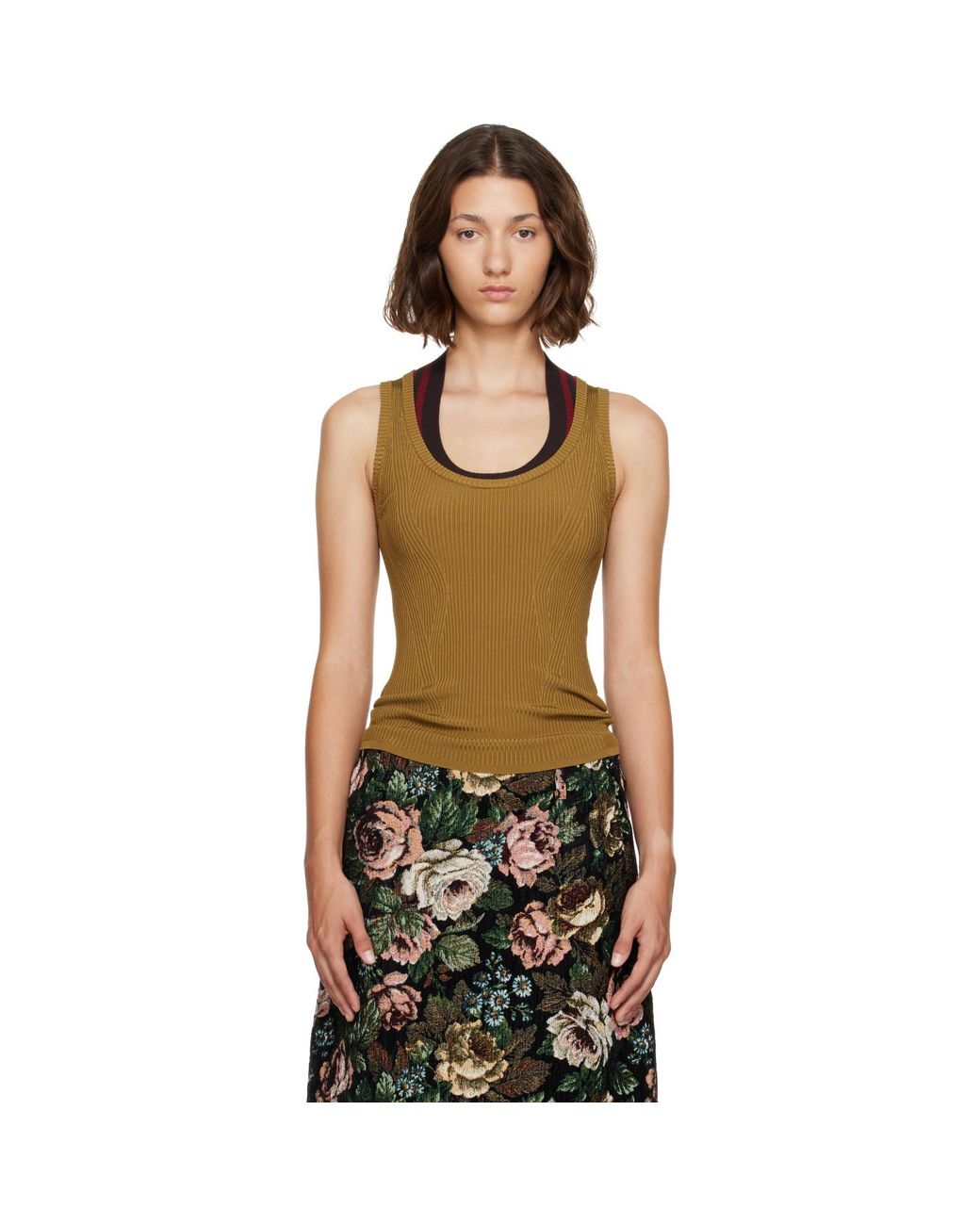 Dries Van Noten Green Khaki Ribbed Tank Top