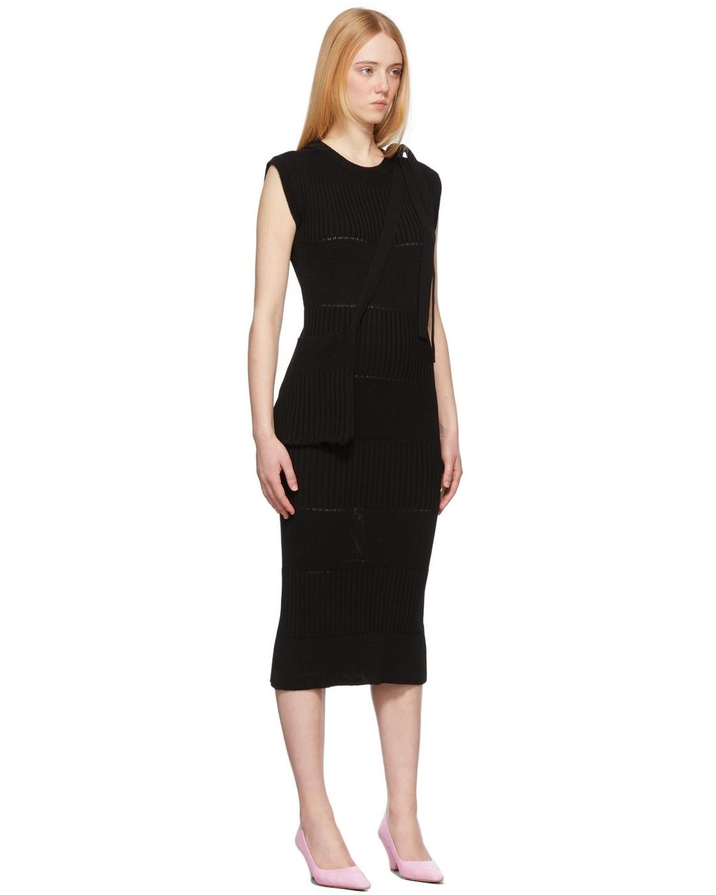 TheOpen Product Cotton Rib Knit Block Dress in Black | Lyst