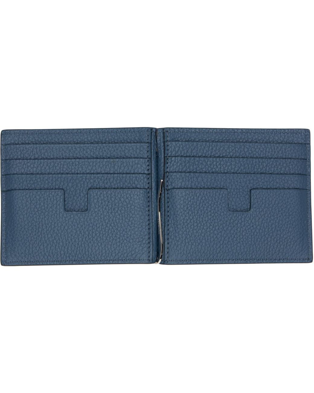Tom Ford Blue Grain Leather Money Clip Wallet for men