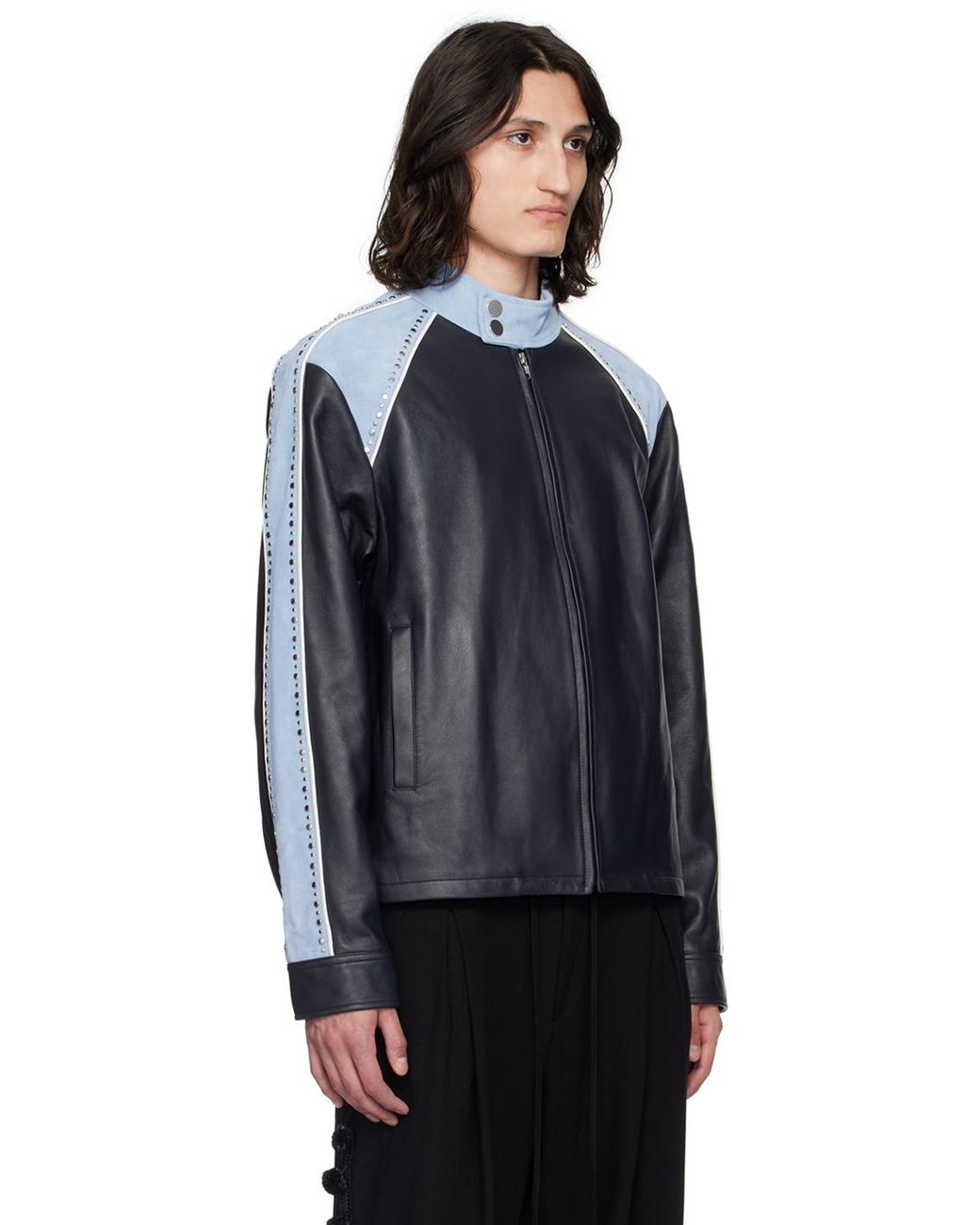 wales bonner スタッズレザージャケット wales-bonner-LIGHT-BLUE-AND-