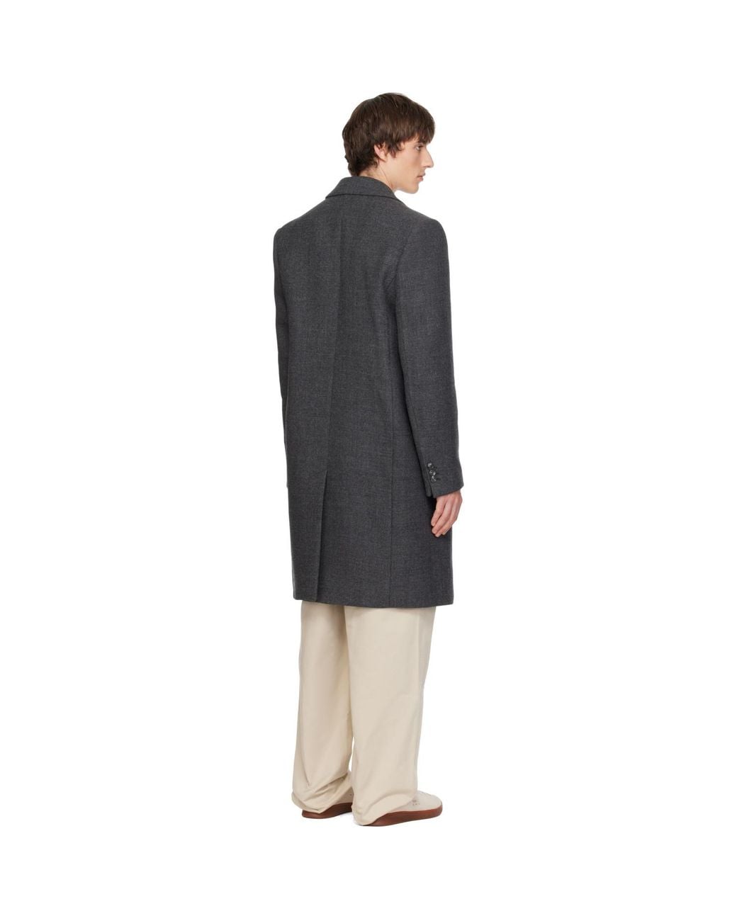AMI Black Double Breasted Wool Coat for men