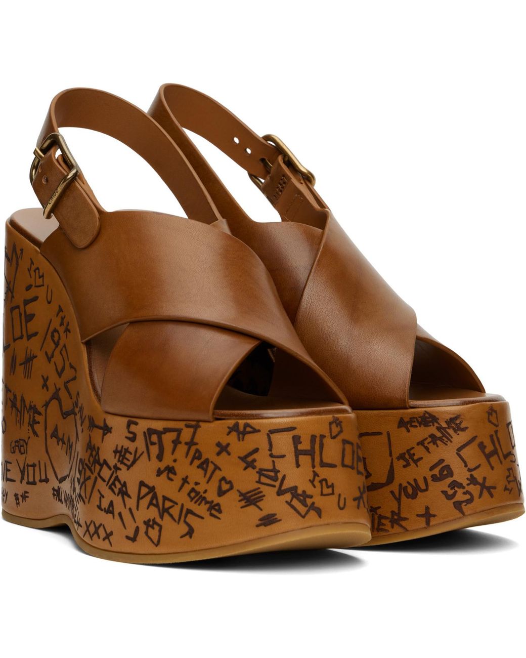 Chloé Brown Maxime Wedge Sandals