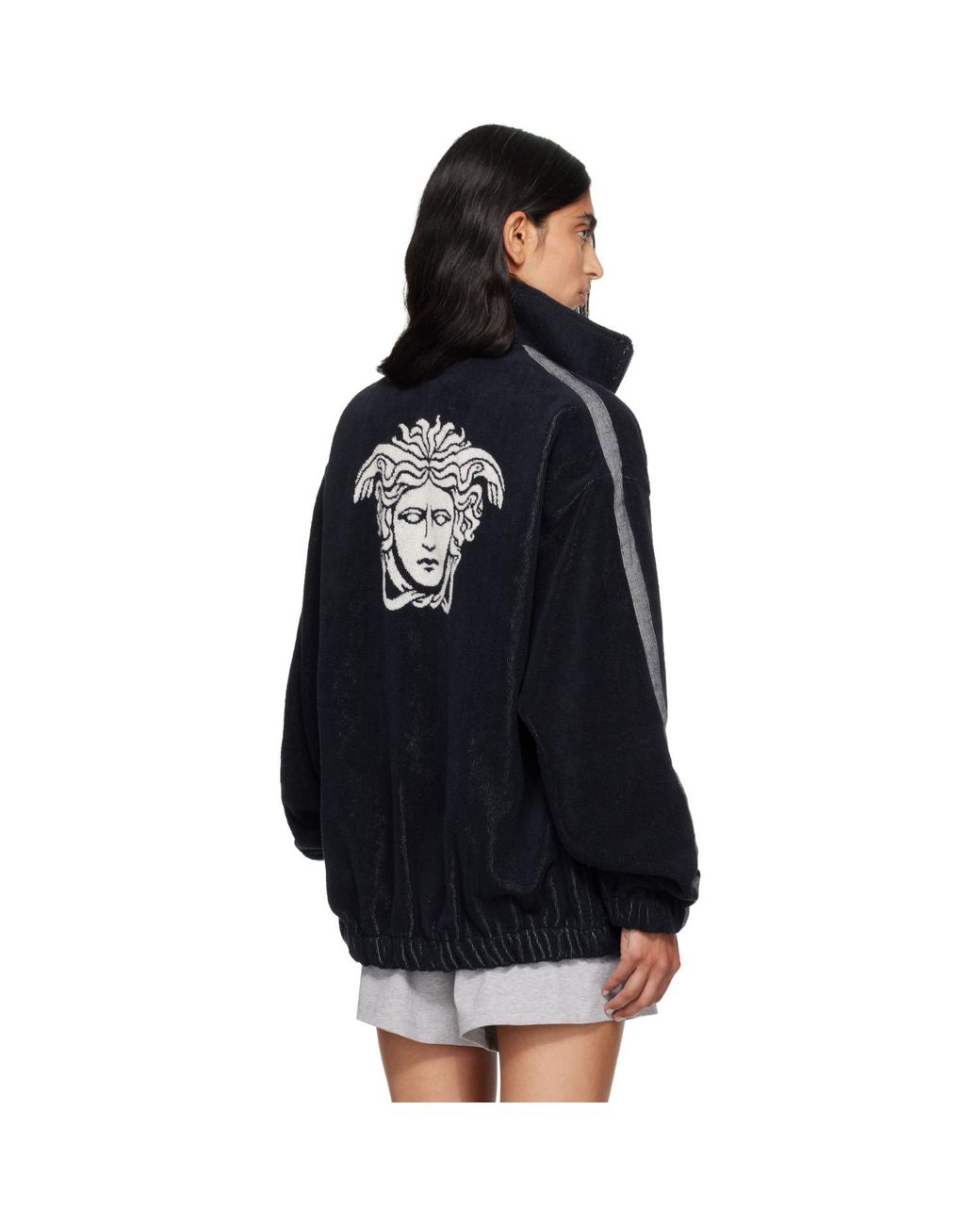 Versace Black Cotton-terry Jacquard Zip Jacket