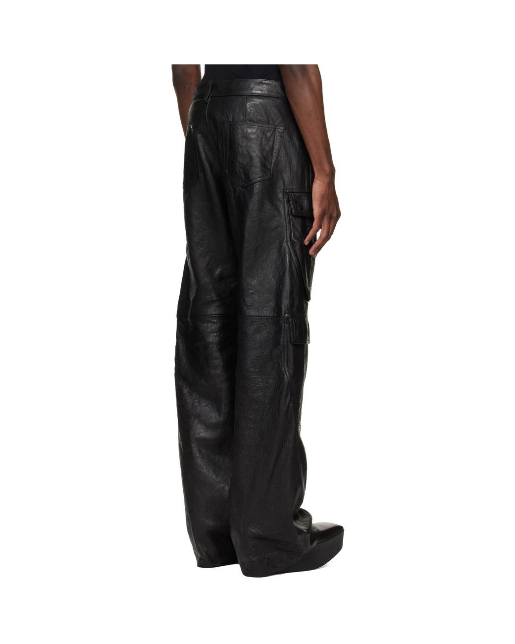 Rick Owens Black Temple Geth Leather Cargo Pants for men