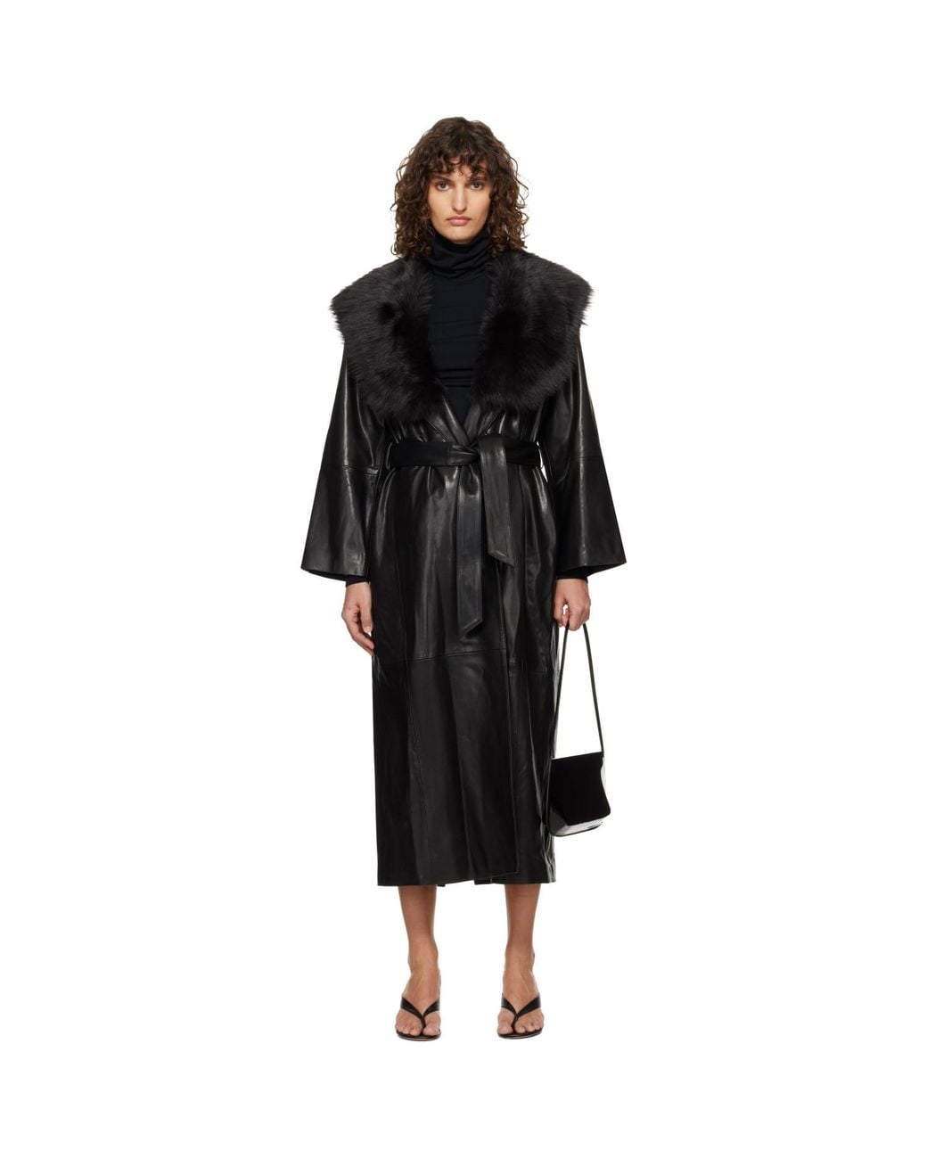 Nour Hammour Black Briona Leather Coat