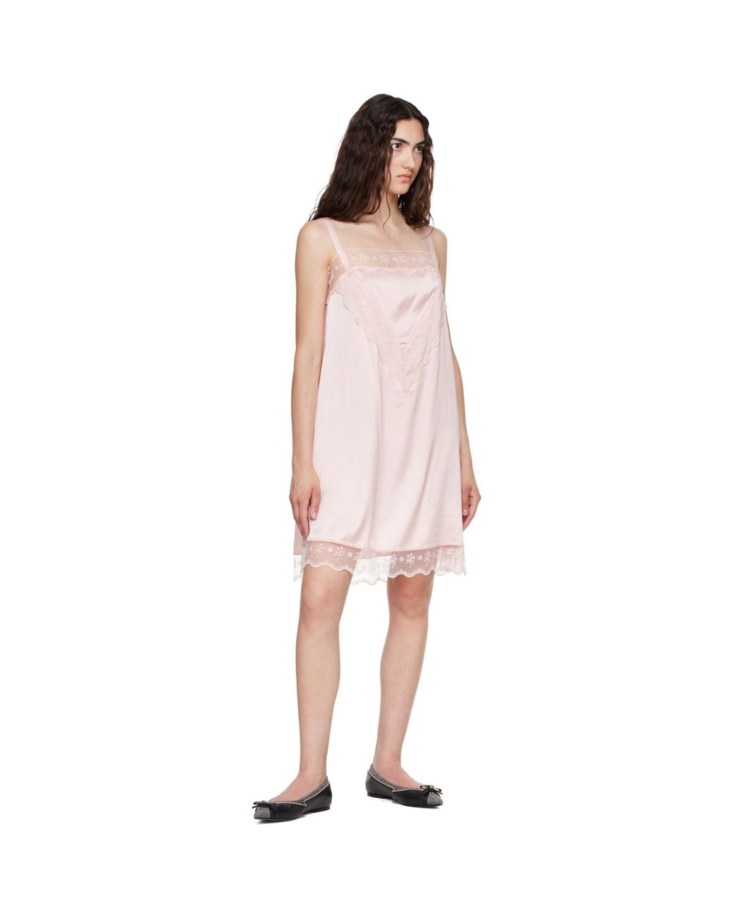 Simone Rocha Pink Square Neck Lace Trim Minidress