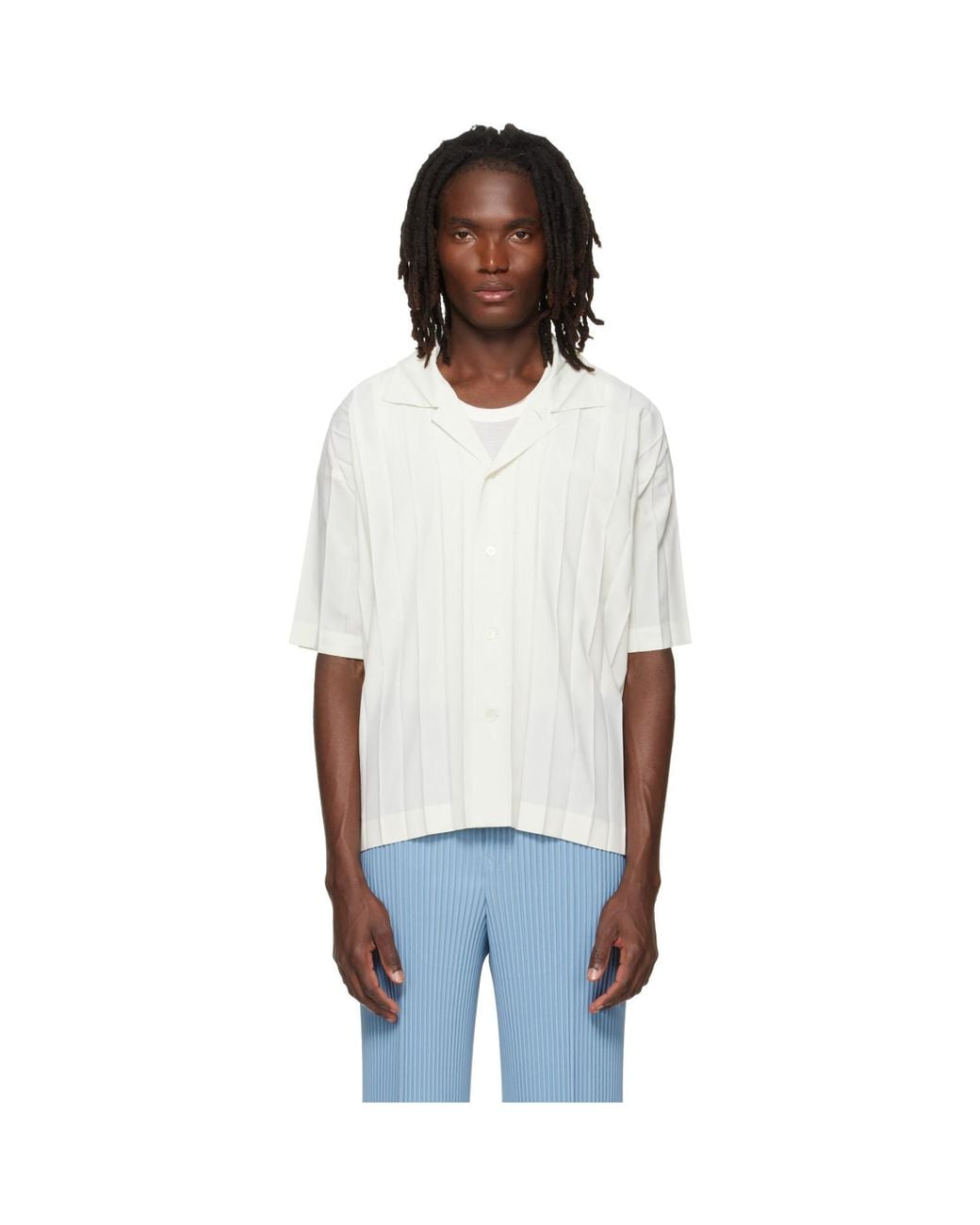 Homme Plissé Issey Miyake White Off- Edge Shirt for men